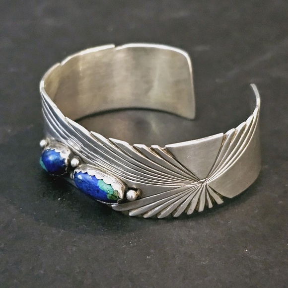 Vintage Robert Johnson RMJ Navajo Sterling Azurite Cuff Bracelet - Picture 7 of 16